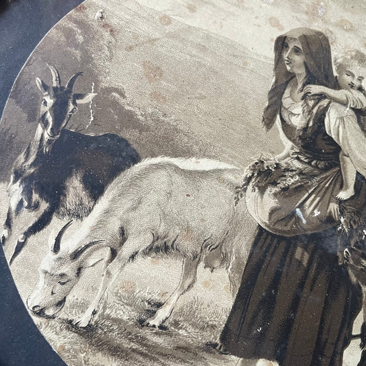 Girls & Their Goats | Victorian Ink Drawing