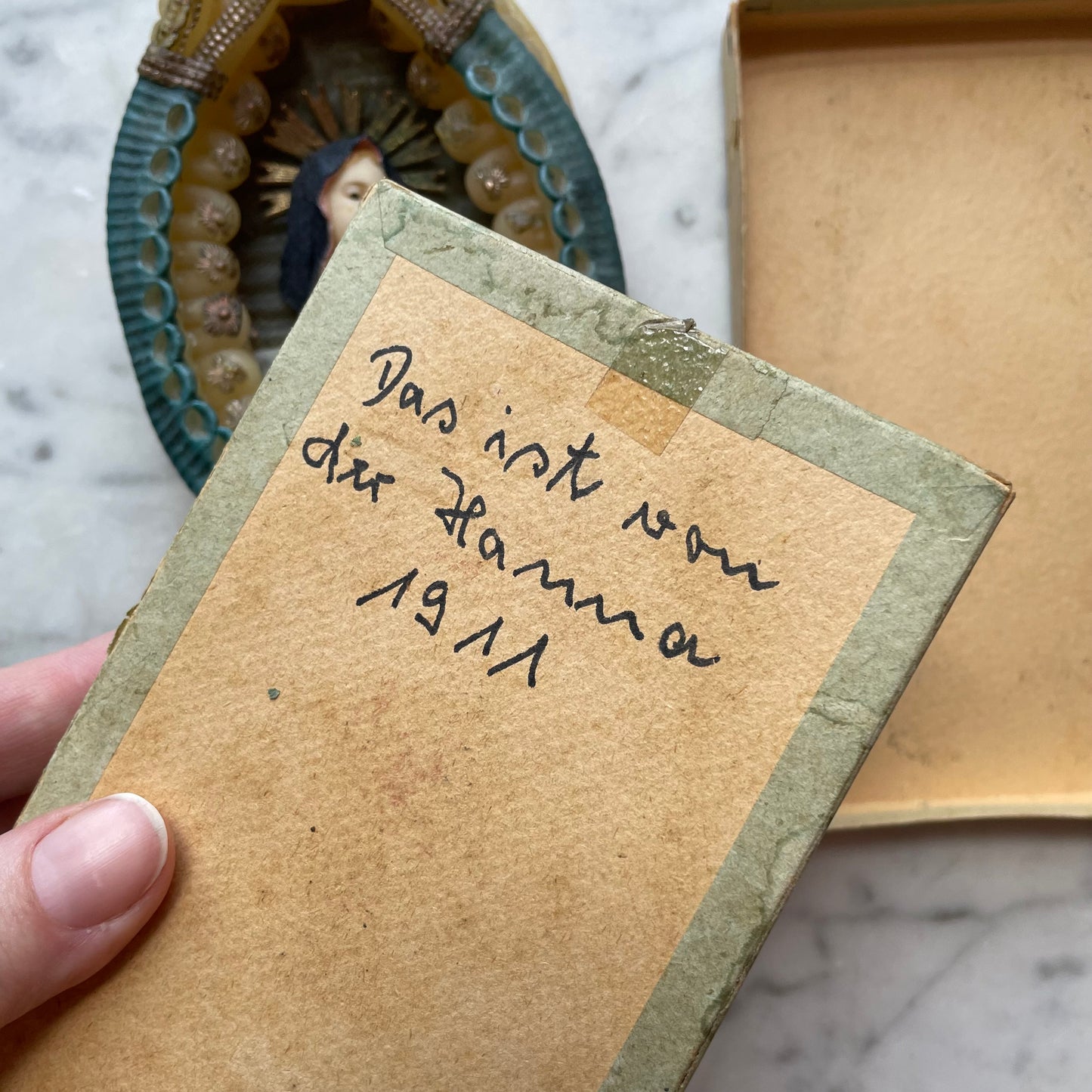 Antique Virgin Mary Wax Kloisterarbeit