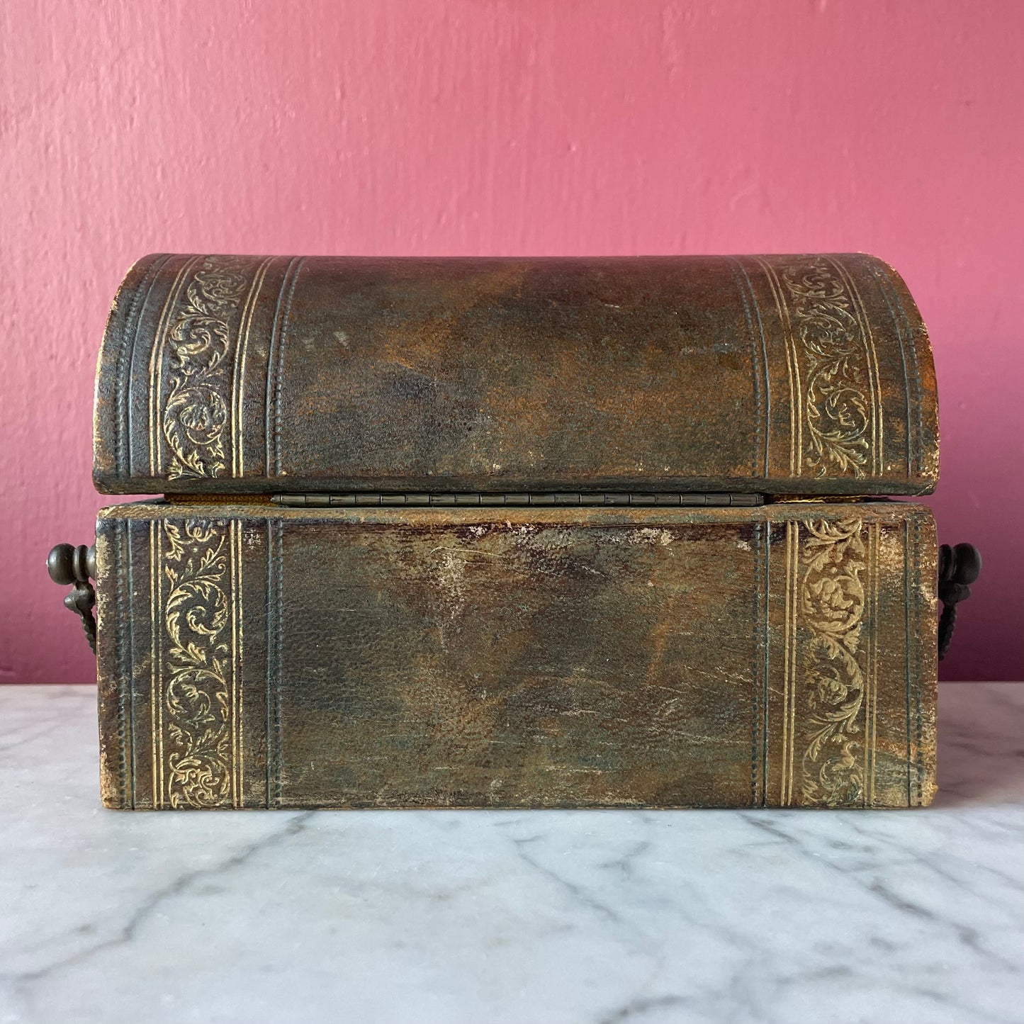Vintage Leather Treasure Chest Jewelry Box