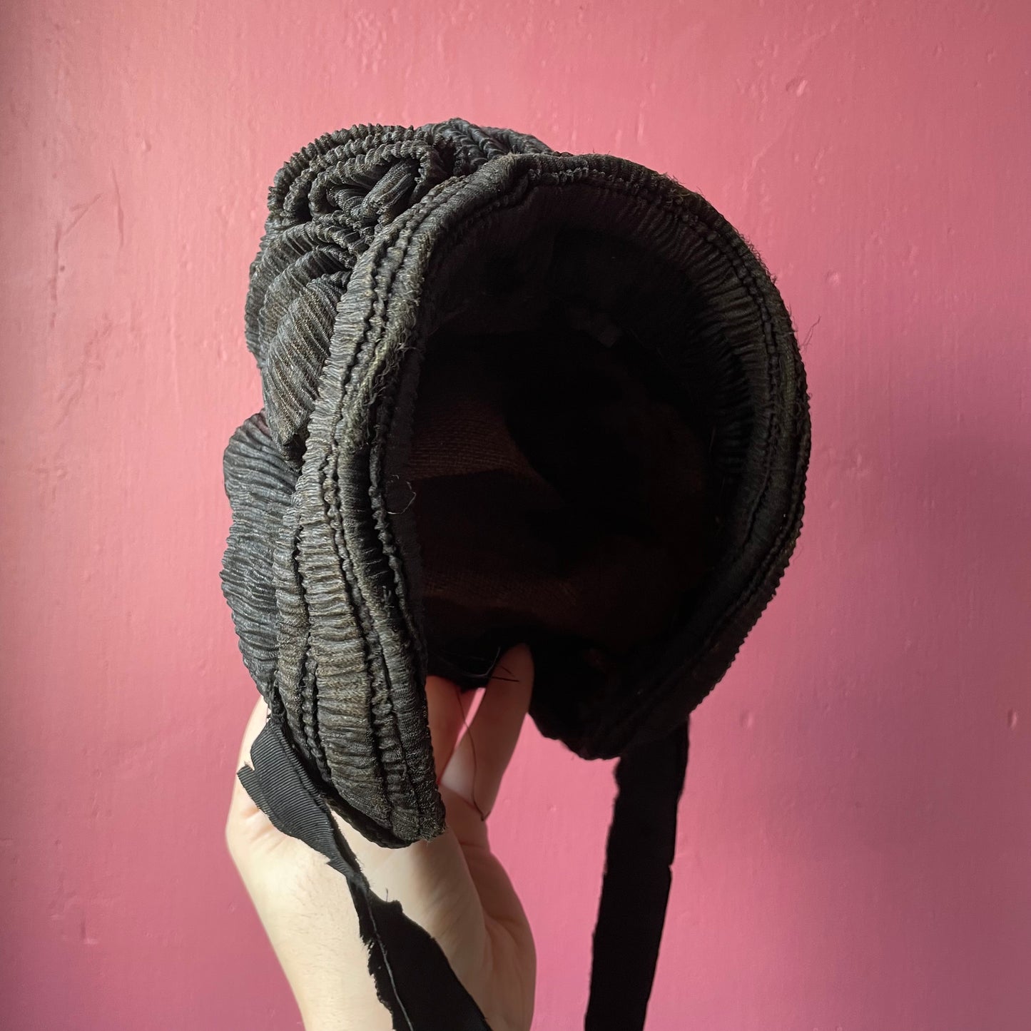 Victorian Mourning Child’s Bonnet | Black Silk Crepe
