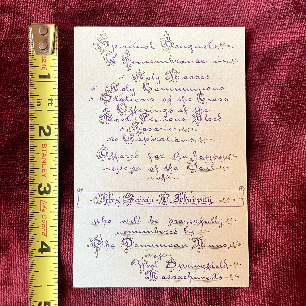 Vintage Mourning Monastery Work Prayer Card