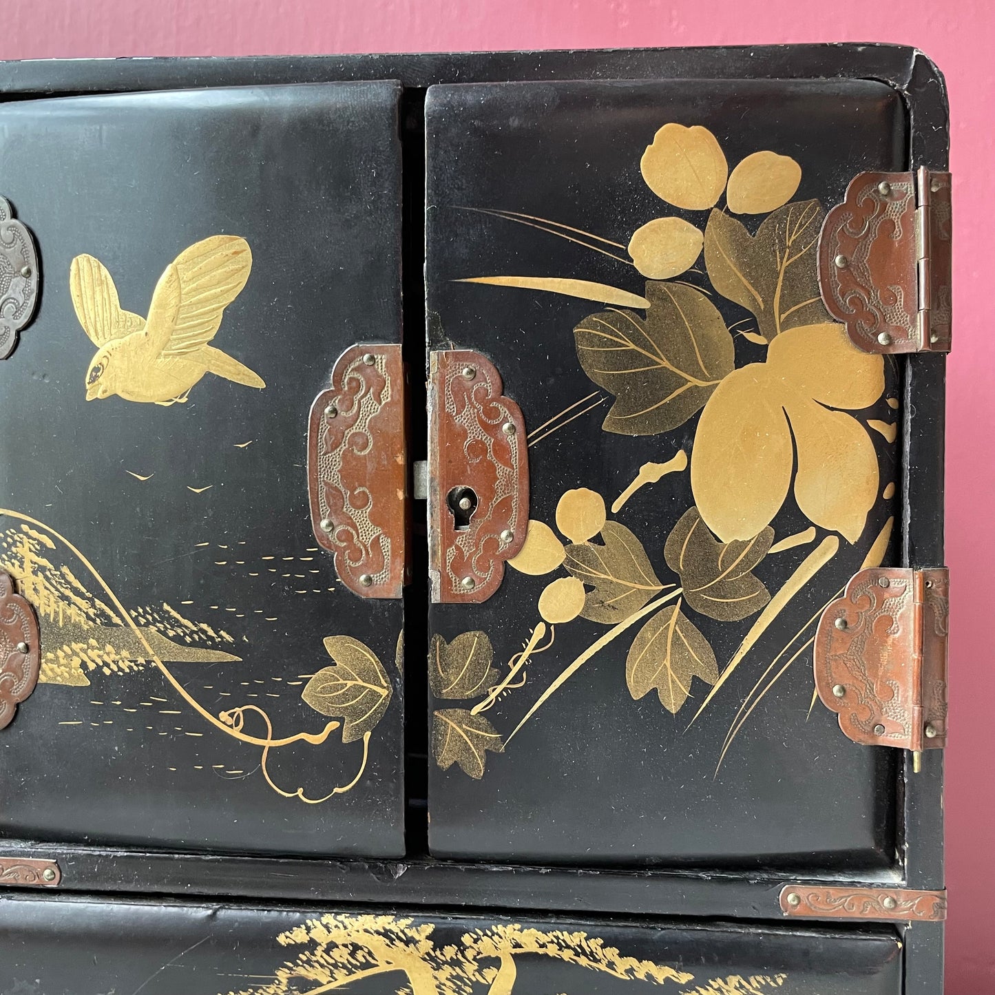 Vintage Japanese Black Laquer Jewelry Box