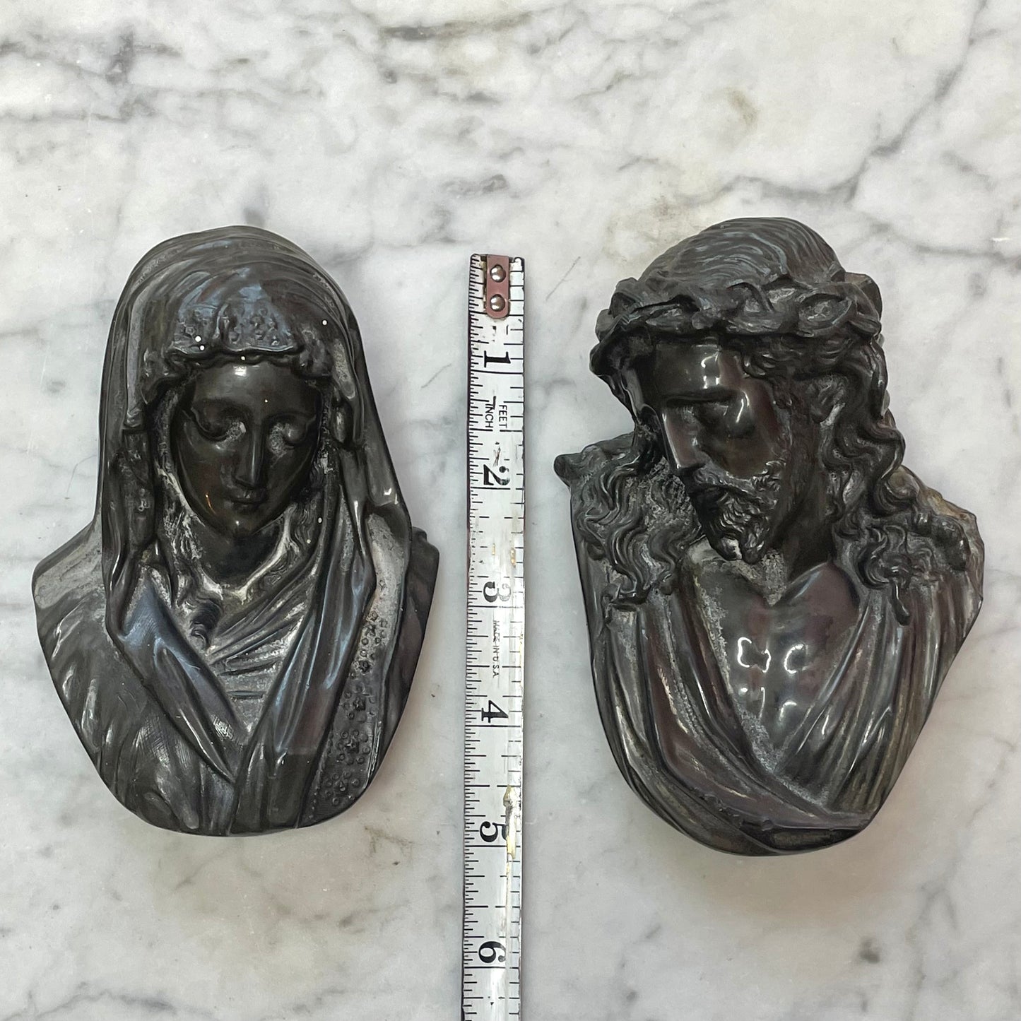Victorian Christ & Mary Metal Busts