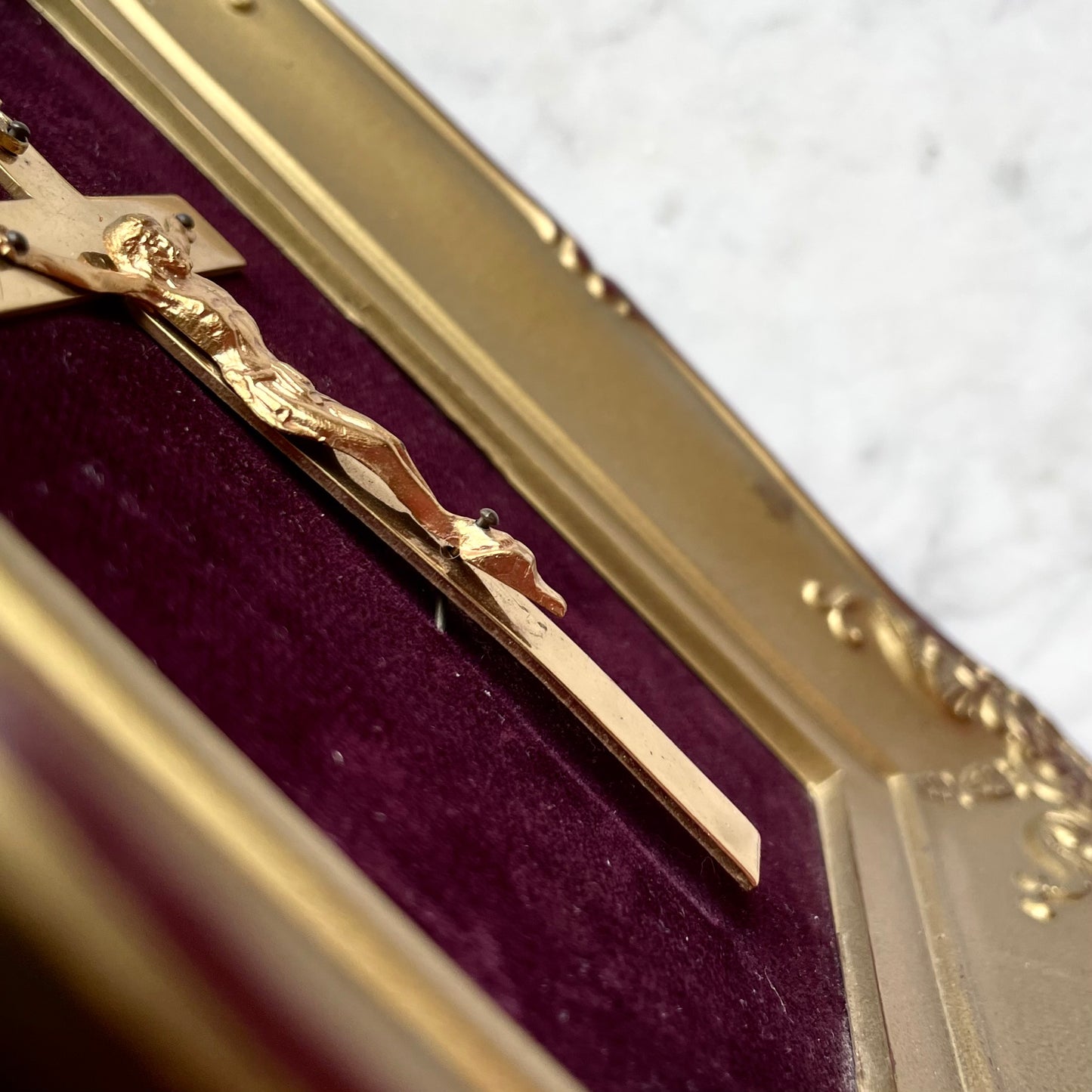 Vintage Framed Crucifix on Velvet