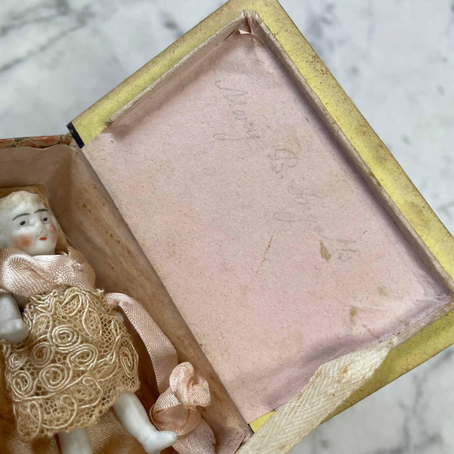 Victorian Book Shaped Glass Box with Frozen Charlotte Doll