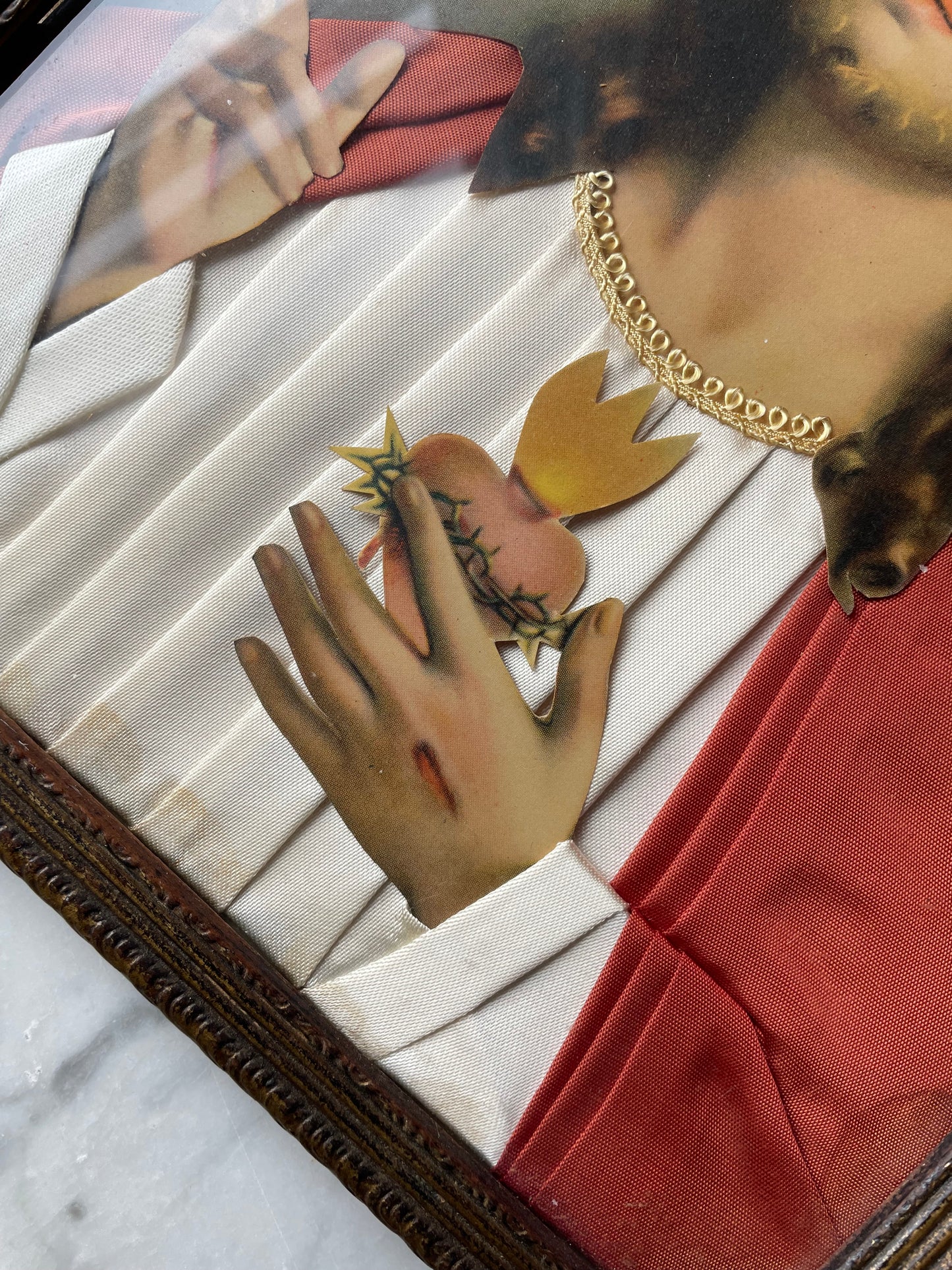 Vintage Sacred Heart of Jesus Fabric Collage