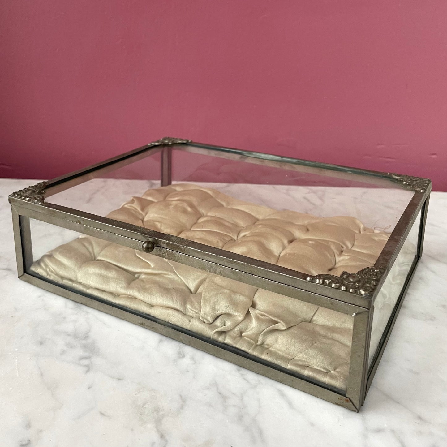 Victorian Glass Box with Silk Pillow