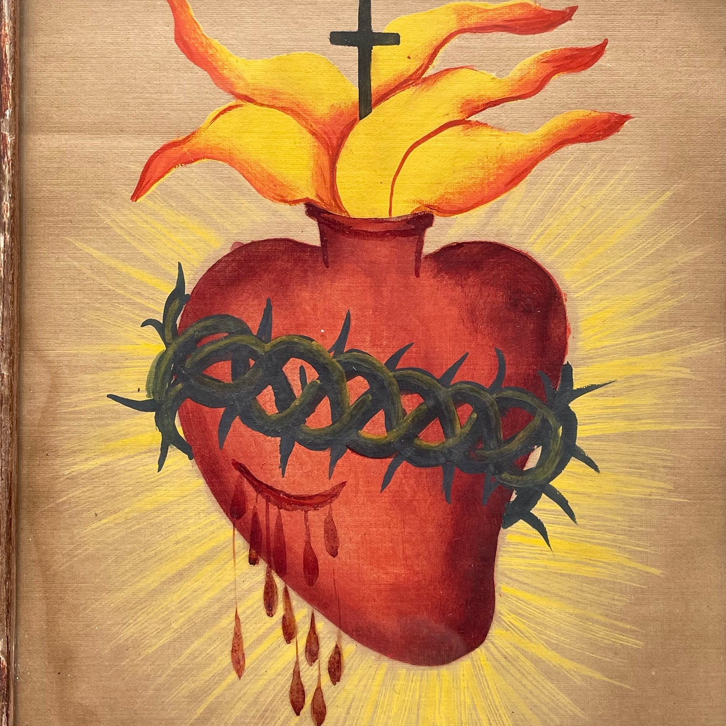 Antique Sacred Heart Painting