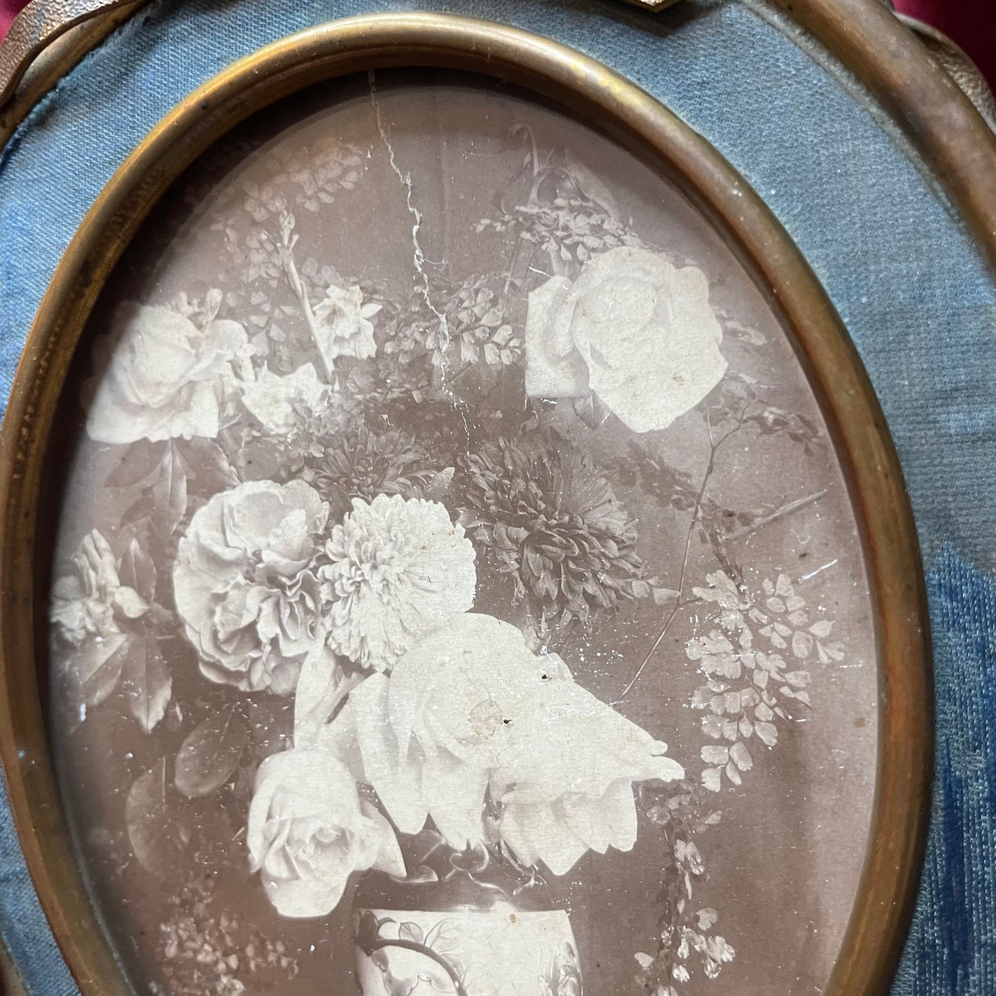 Victorian Floral Still Life in Velvet Frame