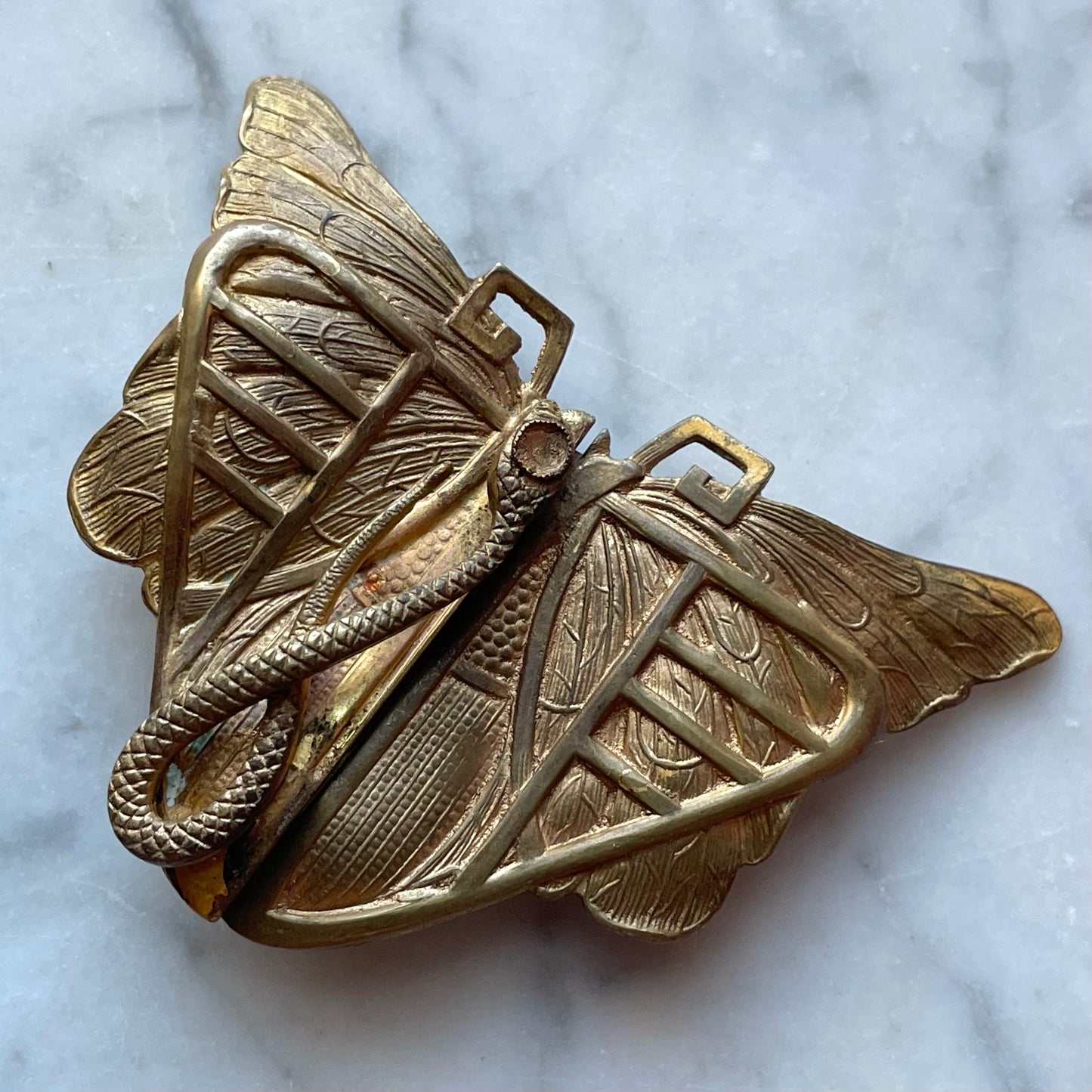 Art Nouveau Butterfly Belt Buckle with Snake