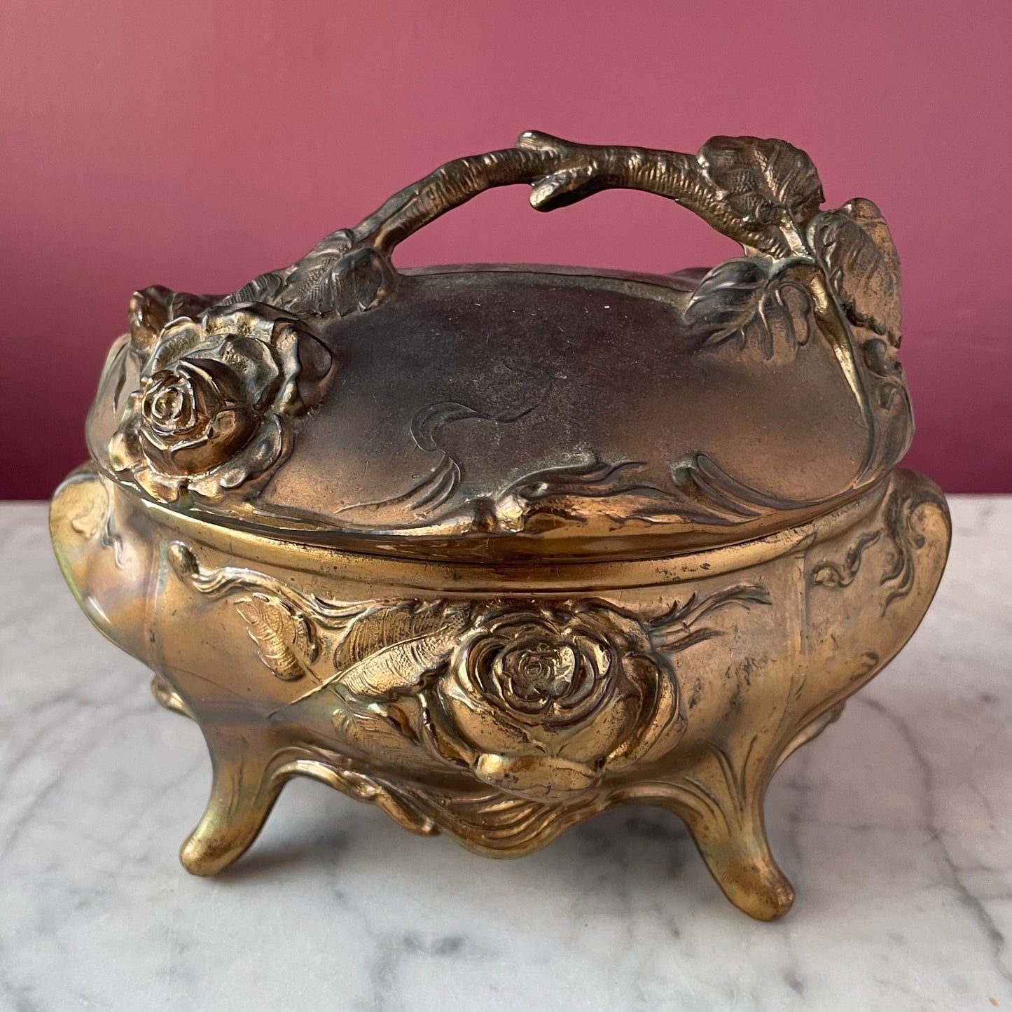 Victorian Brass Jewelry Casket with Roses