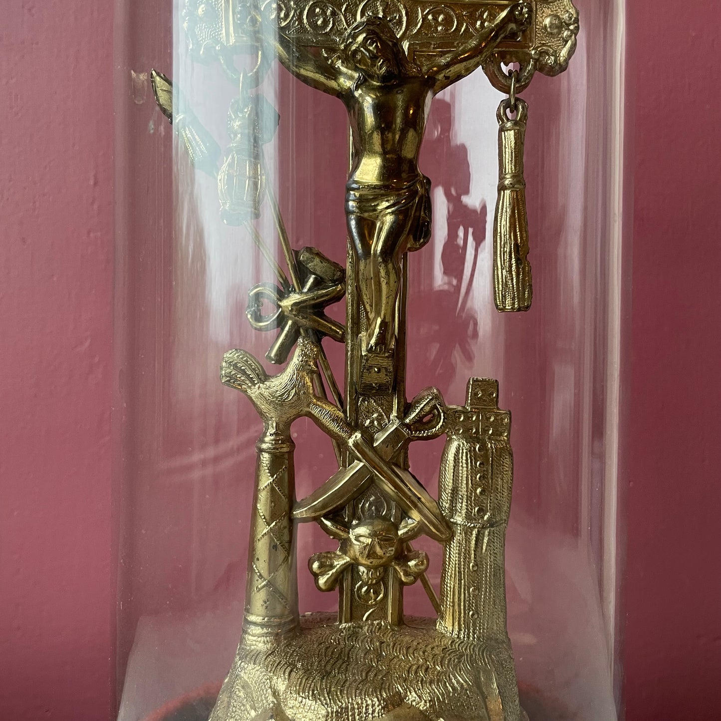 Antique Arma Christi Under Domed Glass
