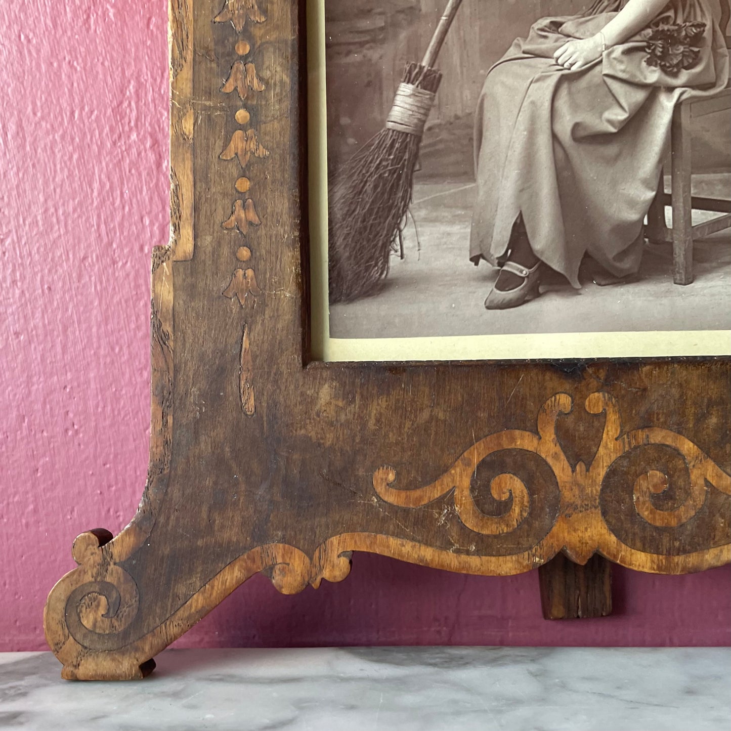 Kitchen Witch | Framed Antique Photo Print in Marquetry Frame