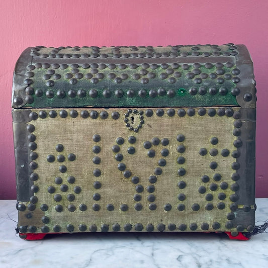 Medieval Revival Antique Velvet Tack Trunk