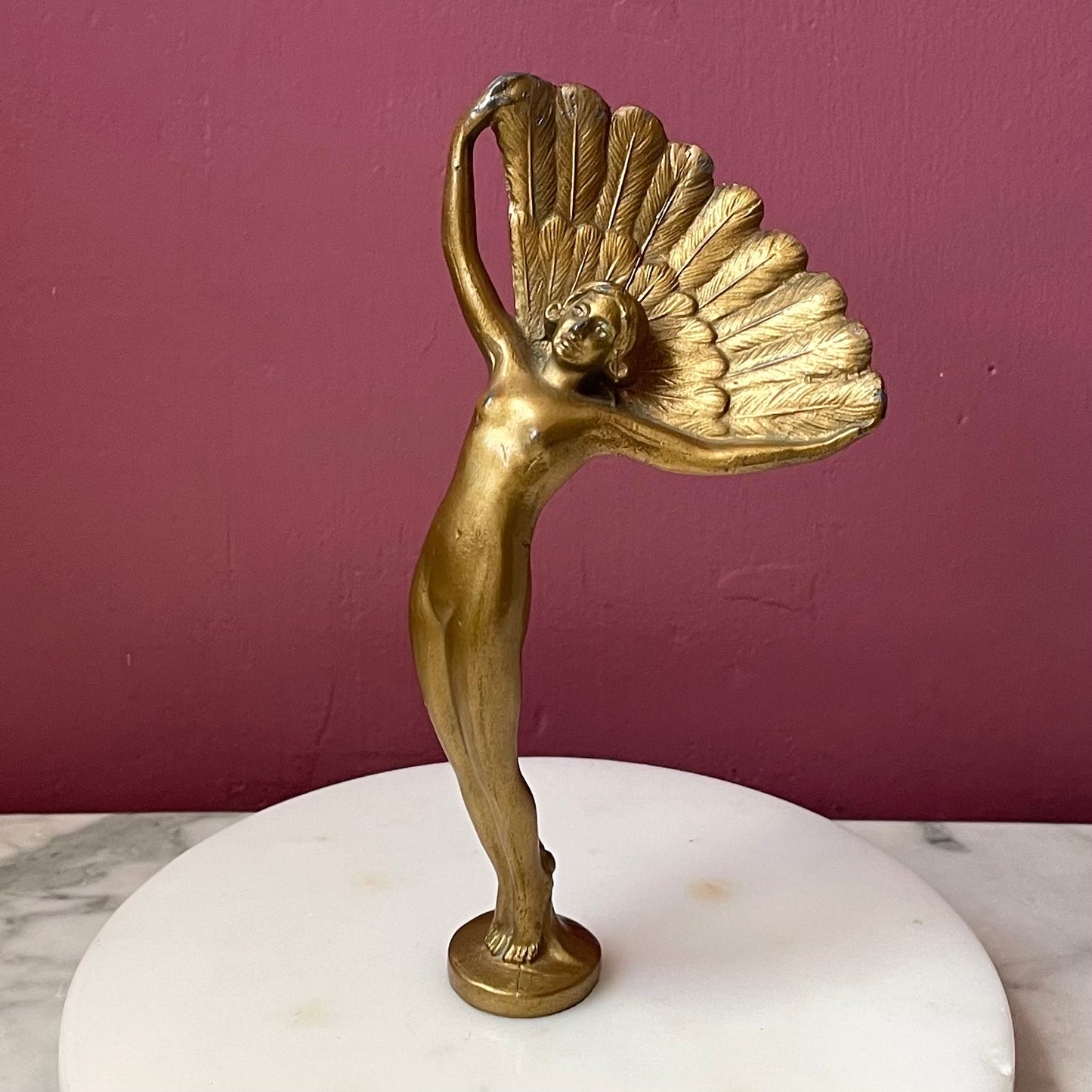 Vintage Fan Dancer on Marble Base