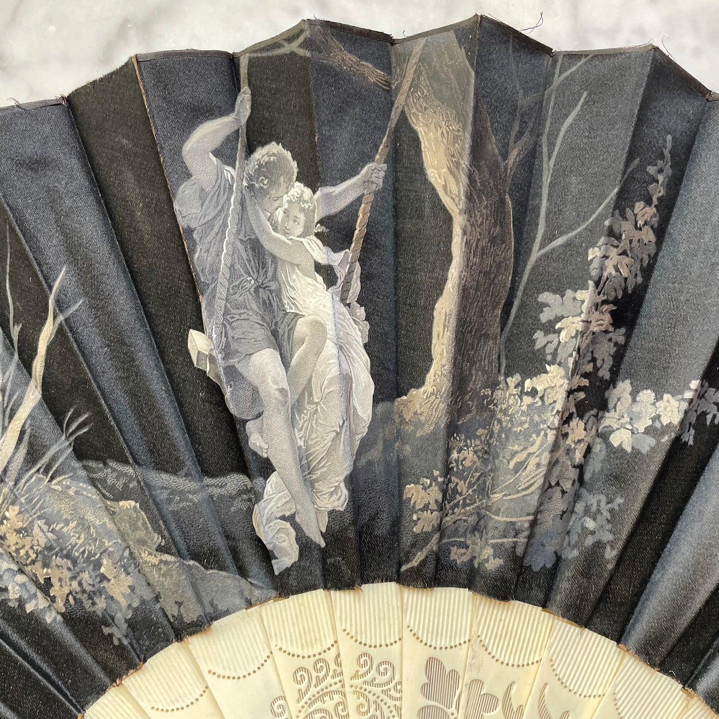 Victorian Hand Painted Silk & Bone Fan