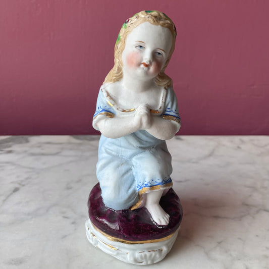 Victorian Praying Child Painted Bisque Figure