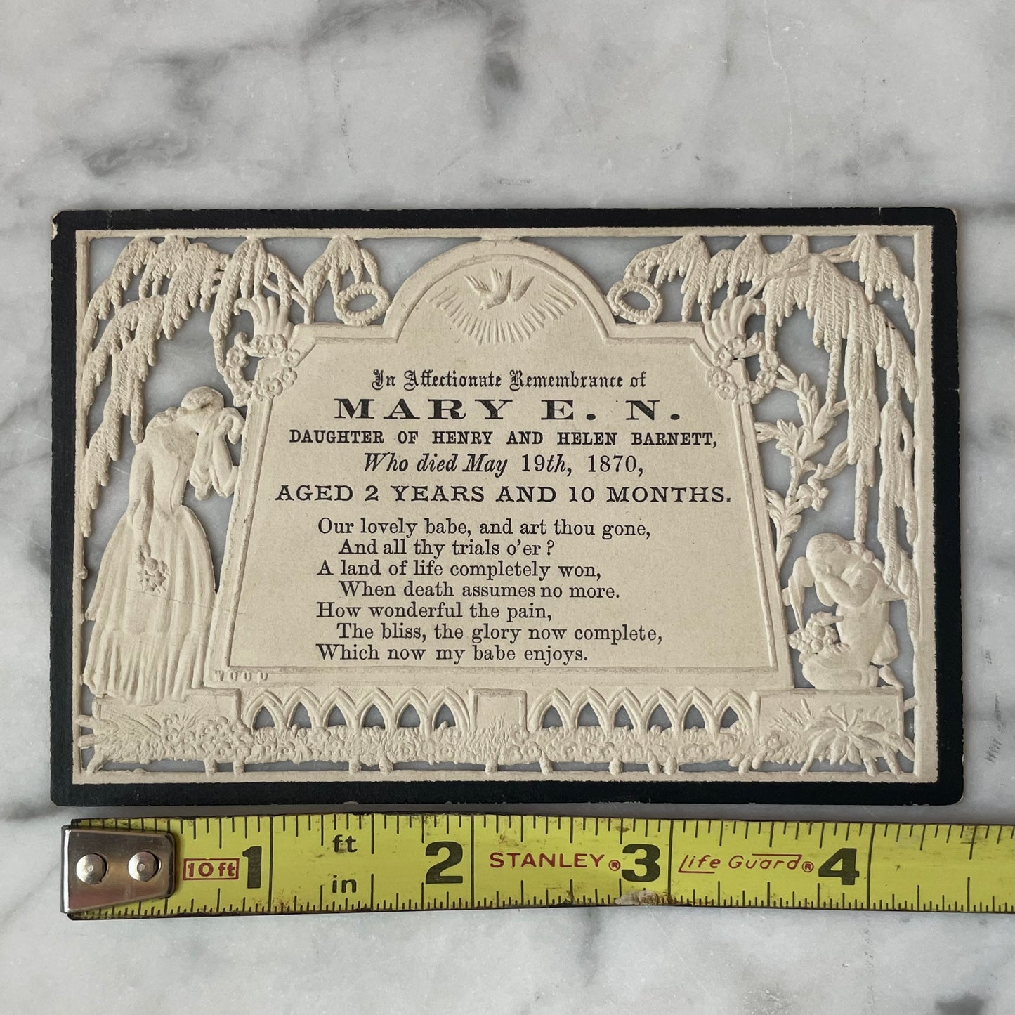 Victorian Die Cut Memorial Card | 1870