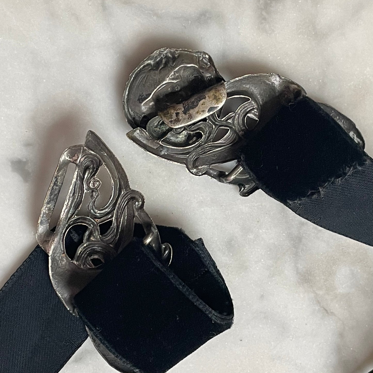 Art Nouveau Belt Buckle on Black Velvet