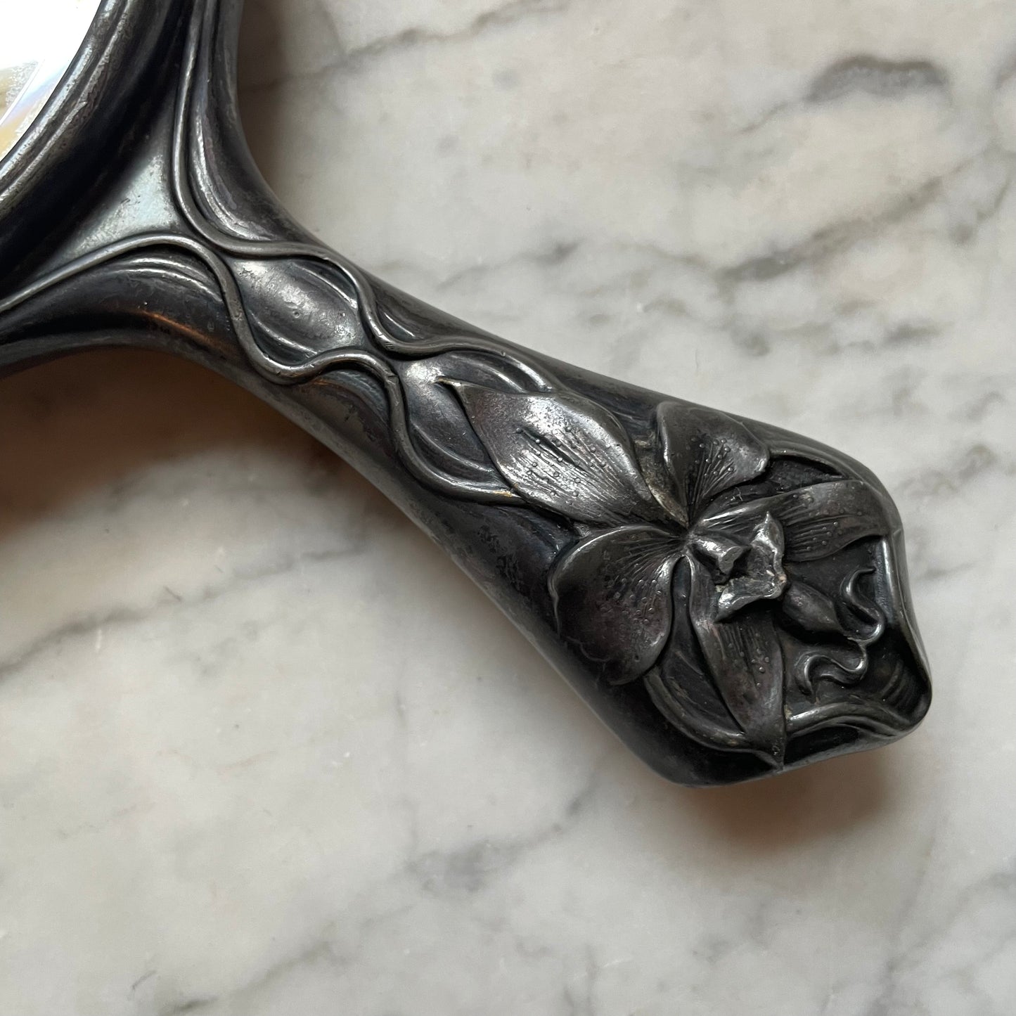Victorian Hand Mirror with Slipper Orchid