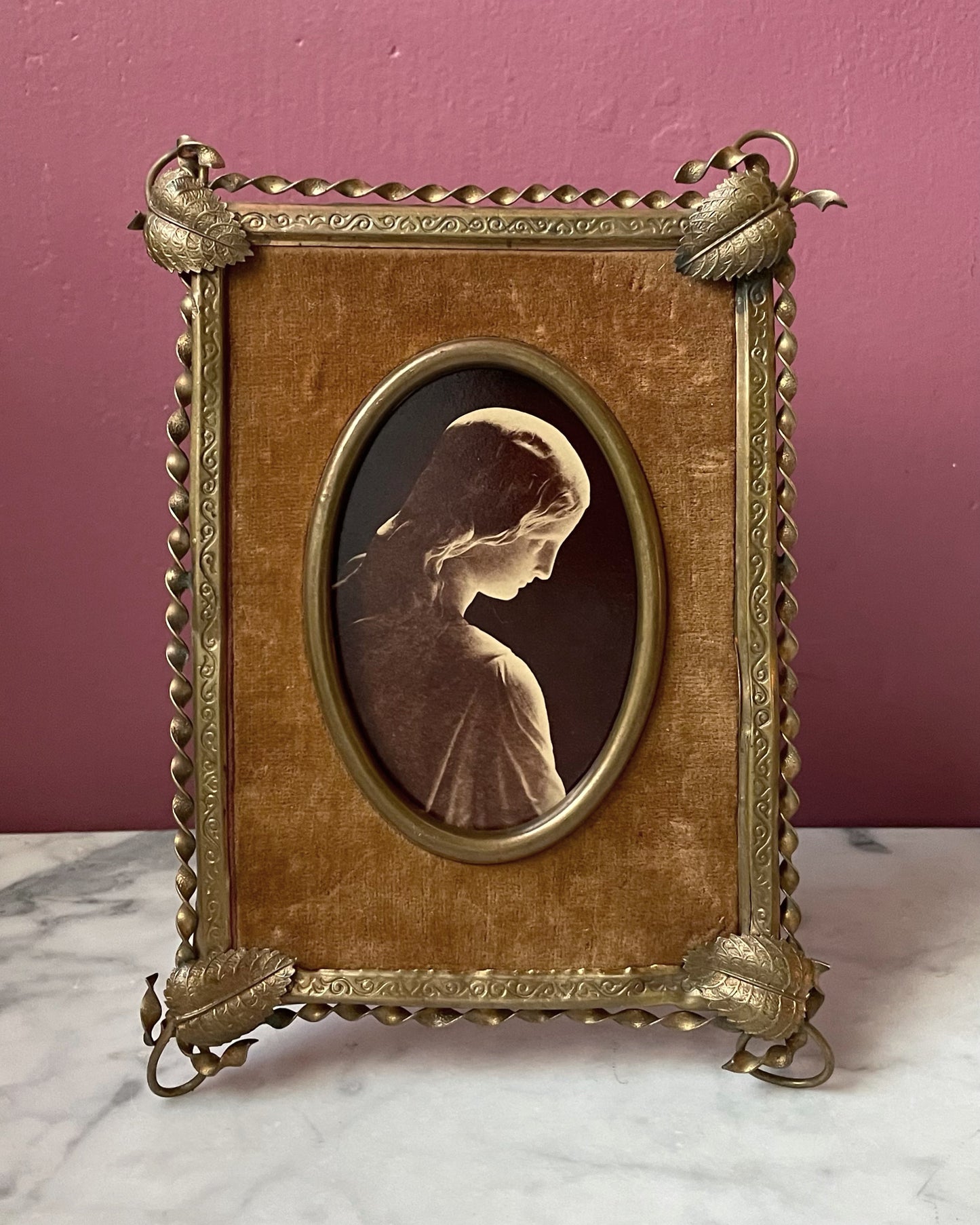 Victorian Mary Magdalene Photo in Velvet & Brass Frame