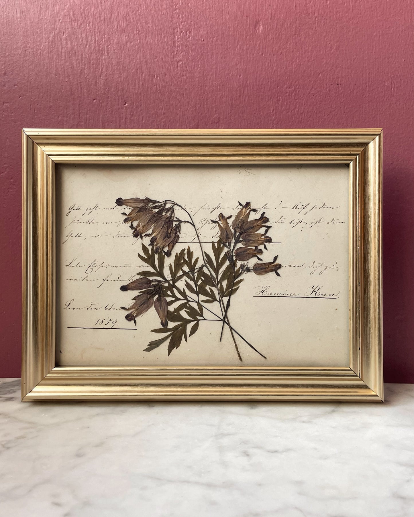 Victorian Handwritten Letter with Pressed Bleeding Hearts