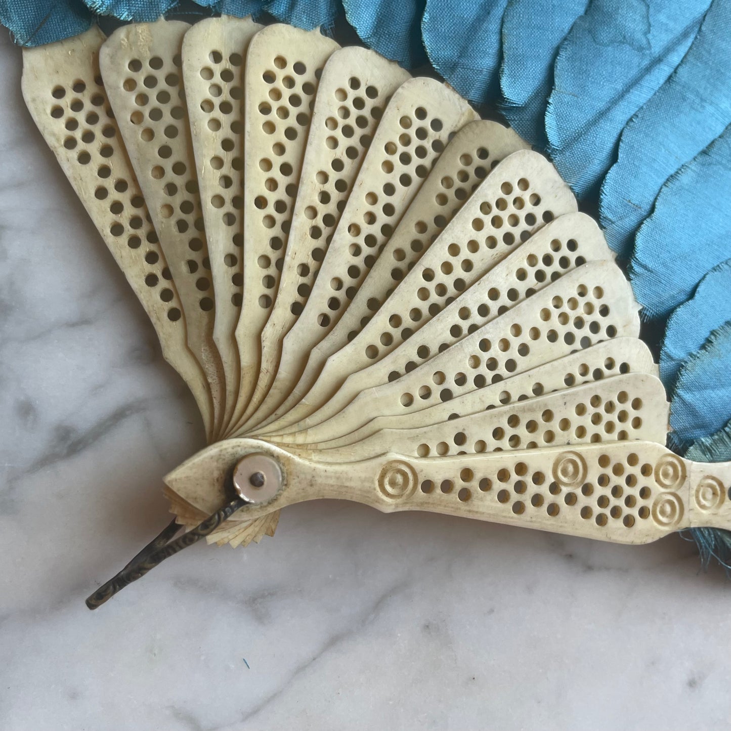 Victorian Pierced Bone & Silk Fan | Child Size