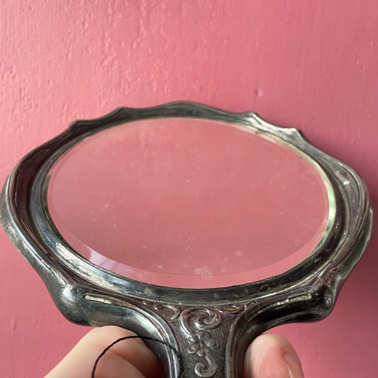 Victorian Silver Plated Hand Mirror with Roses