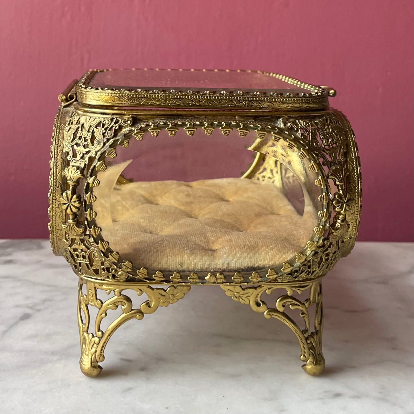 Antique Bevelled Glass Jewelry Casket