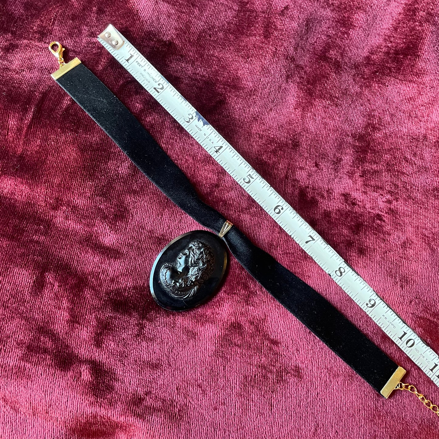 French Jet Cameo on Velvet Choker