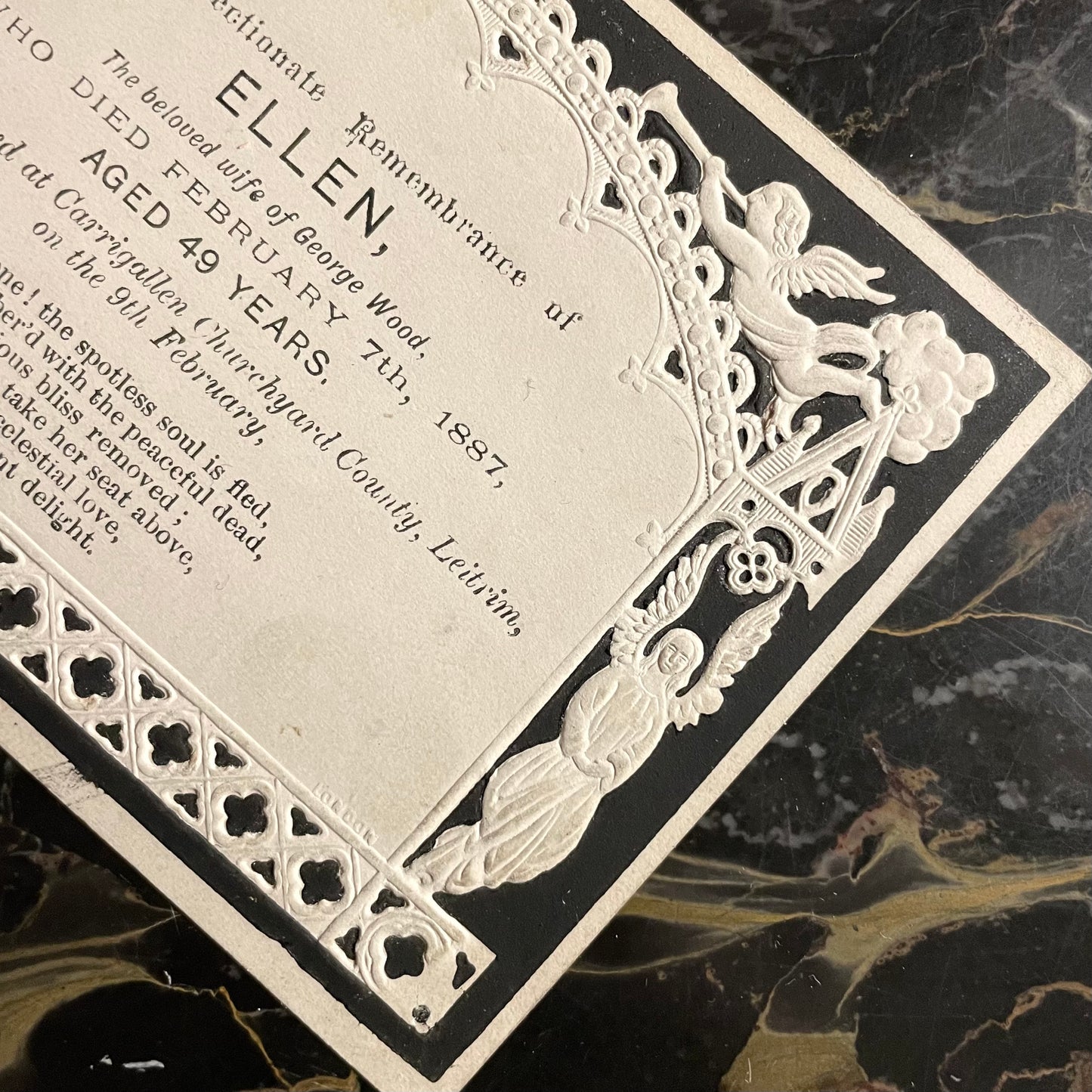 Victorian Black & White Embossed Memorial Card