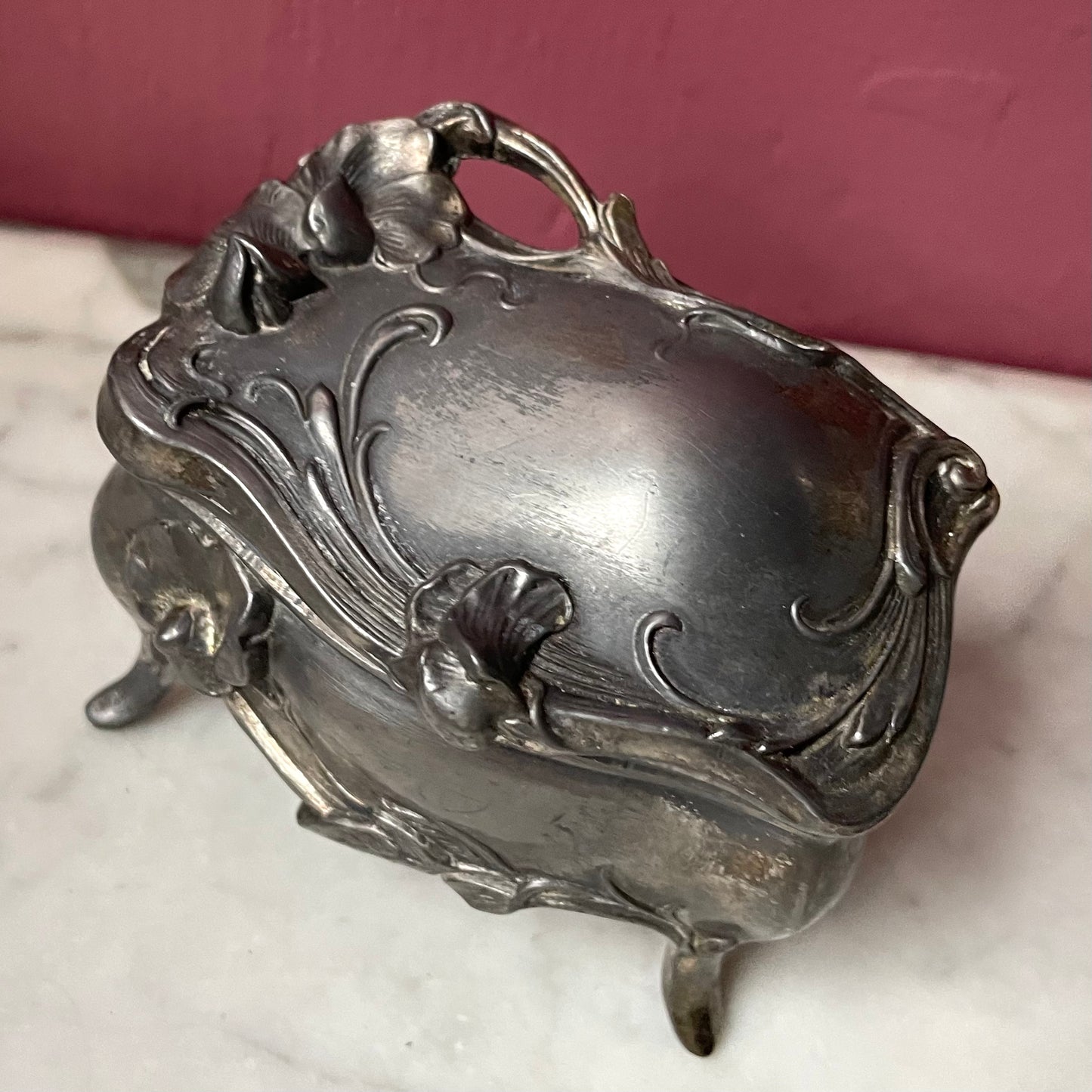 Antique Art Nouveau Jewelry Casket with Poppies