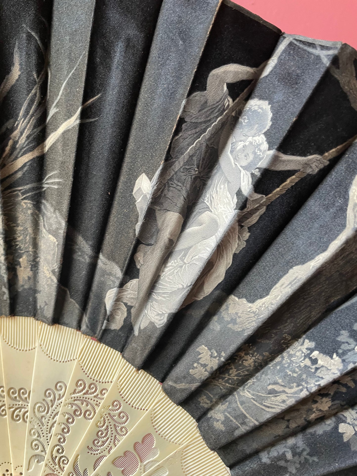 Victorian Hand Painted Silk & Bone Fan