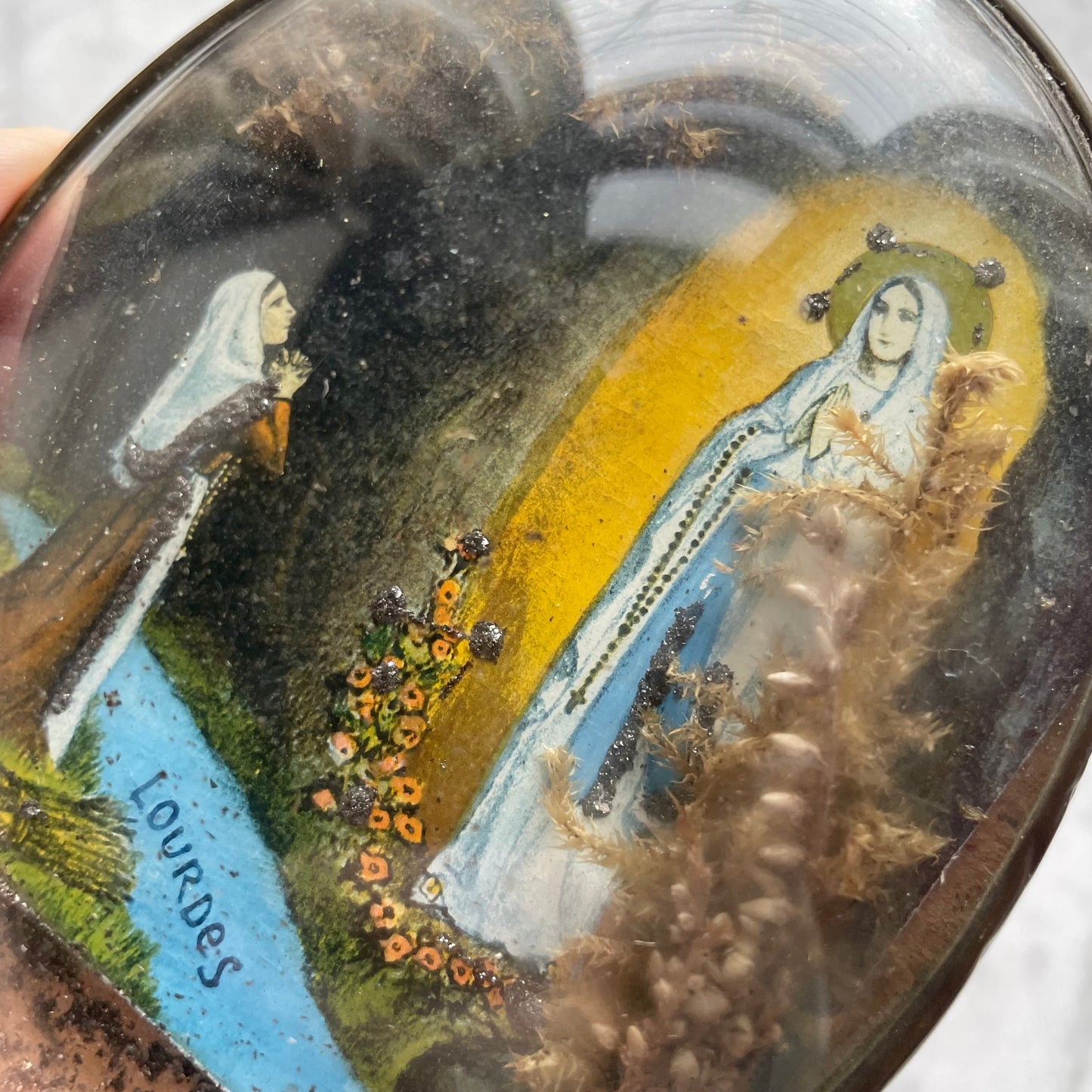 Antique Lourdes Souvenir under Domed Glass