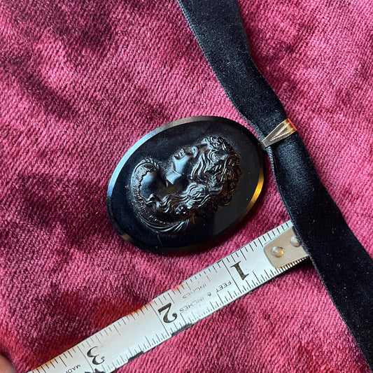 French Jet Cameo on Velvet Choker