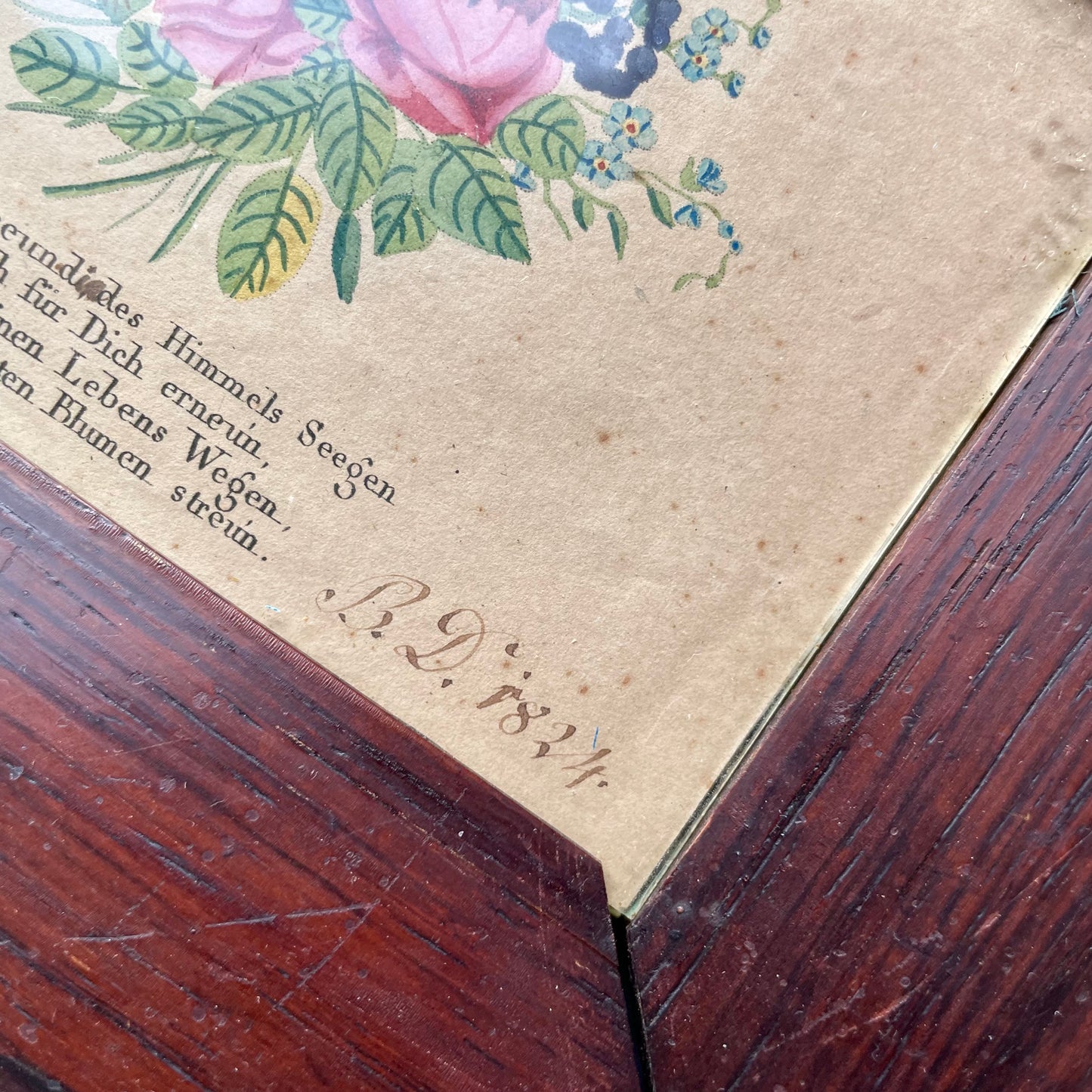 Antique German Hand Painted Floral Blessing | 1824