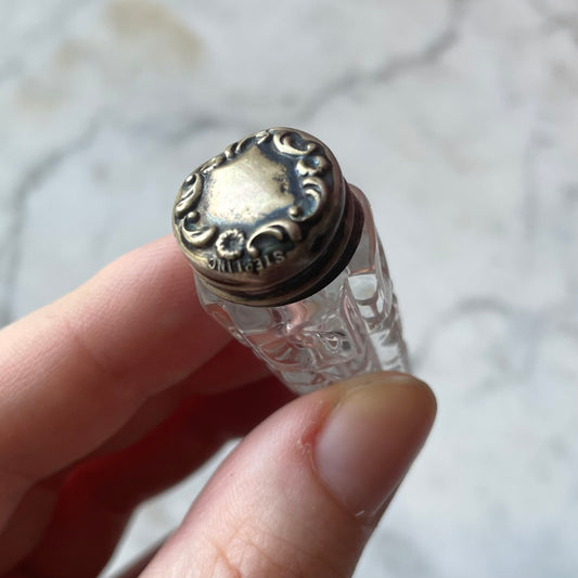 Victorian Cut Glass Perfume Bottle with Sterling Top