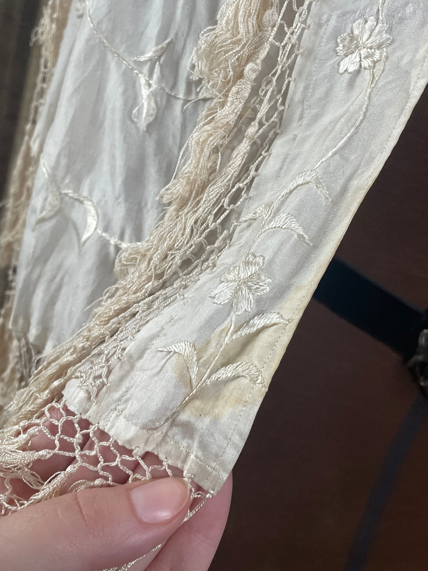 Antique Embroidered Silk Capelet with Tassels & Fringe
