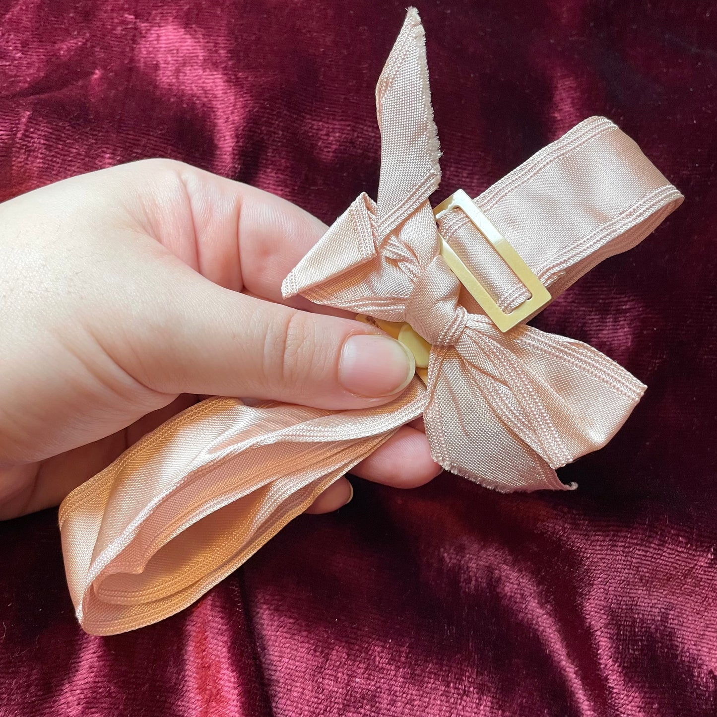 Vintage Pink Satin Garter with Bow | Large