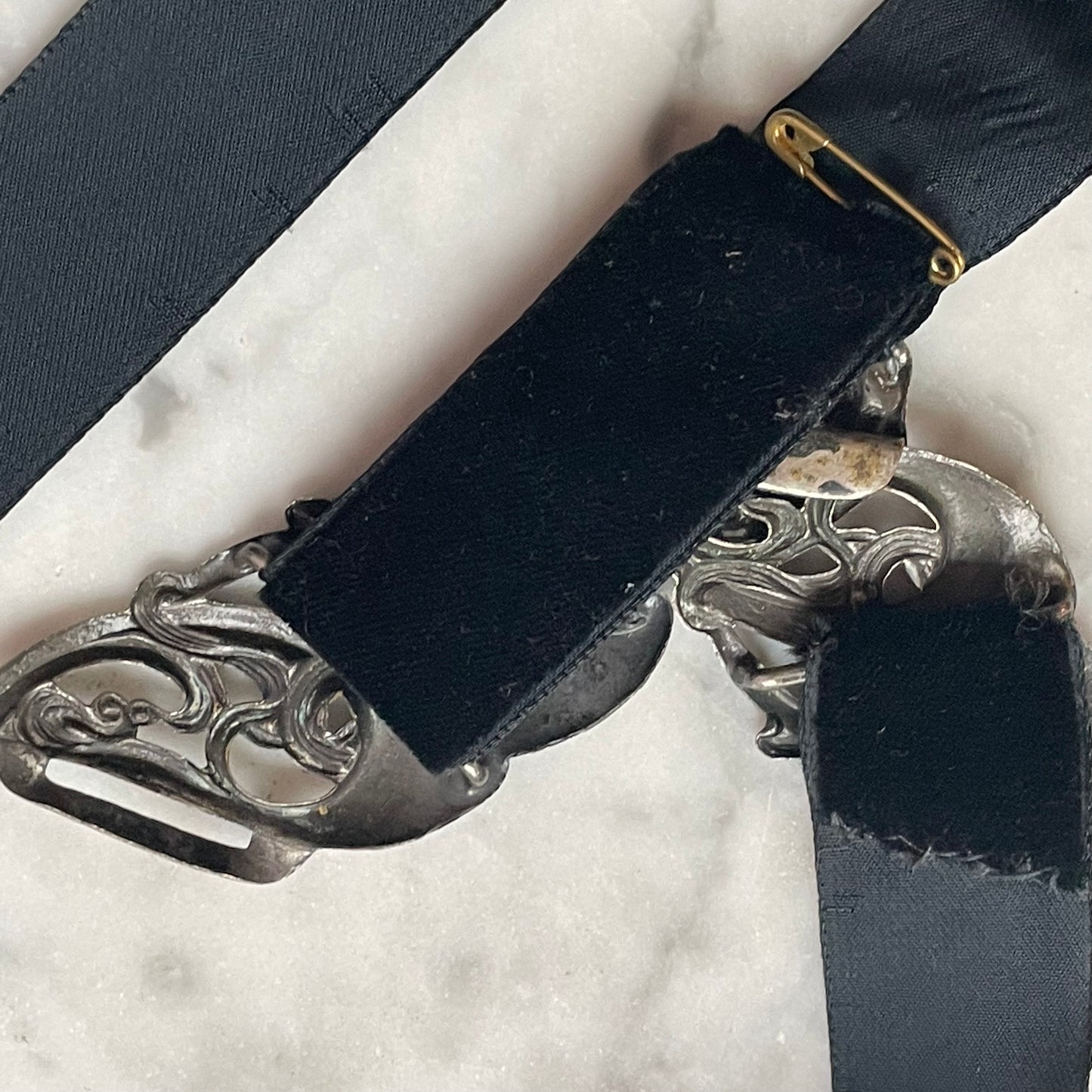 Art Nouveau Belt Buckle on Black Velvet