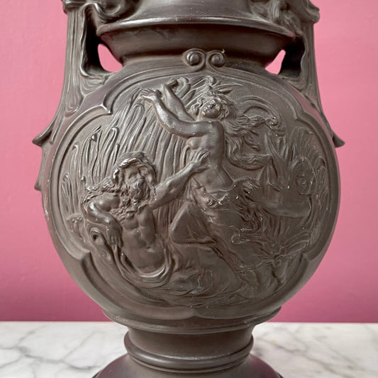 Victorian Faux Basalt Vase with Mythological Figures