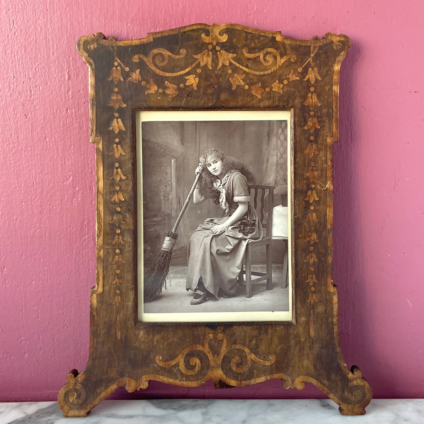 Kitchen Witch | Framed Antique Photo Print in Marquetry Frame