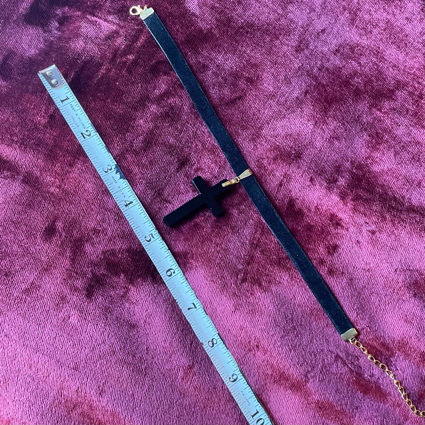Antique French Jet Cross on Velvet Choker