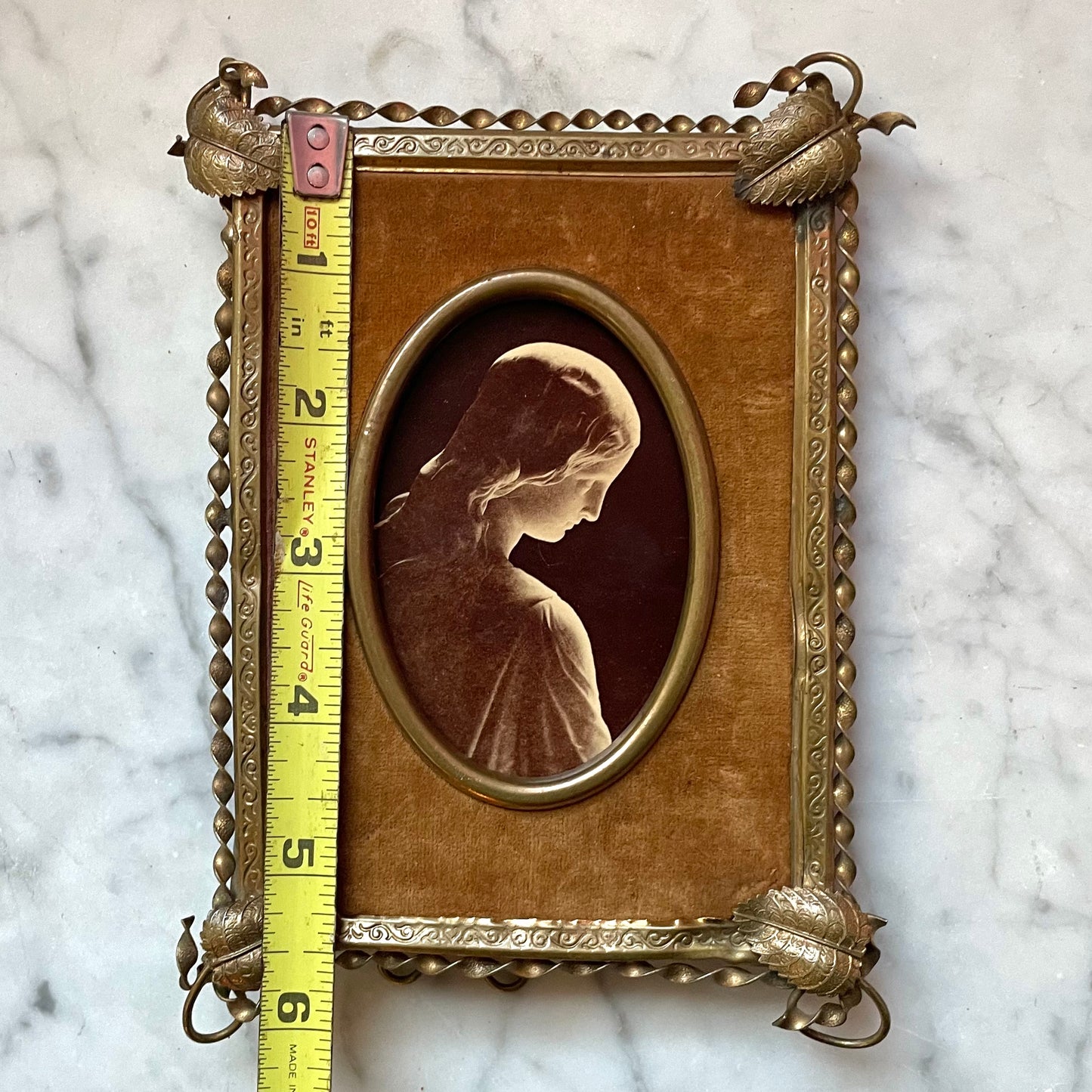 Victorian Mary Magdalene Photo in Velvet & Brass Frame