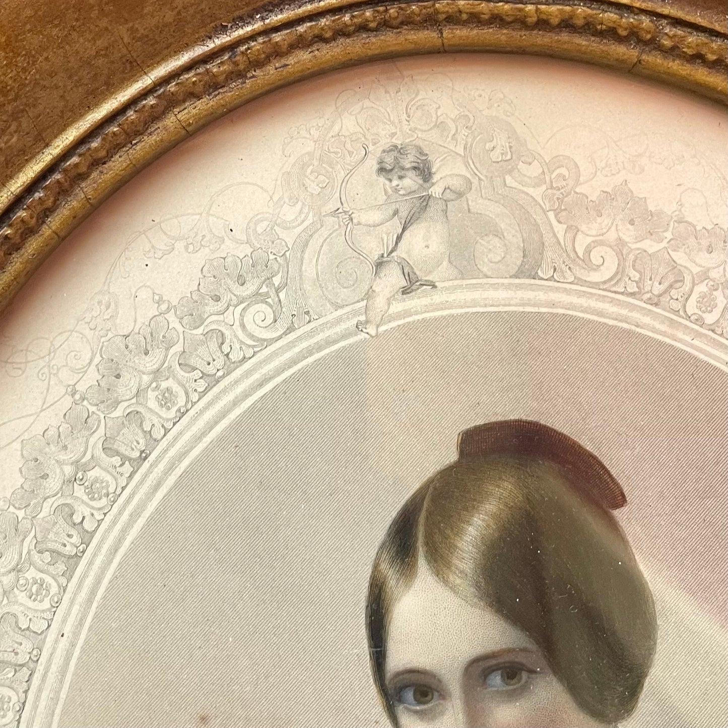 Victorian Hand Colored Print in Oval Frame