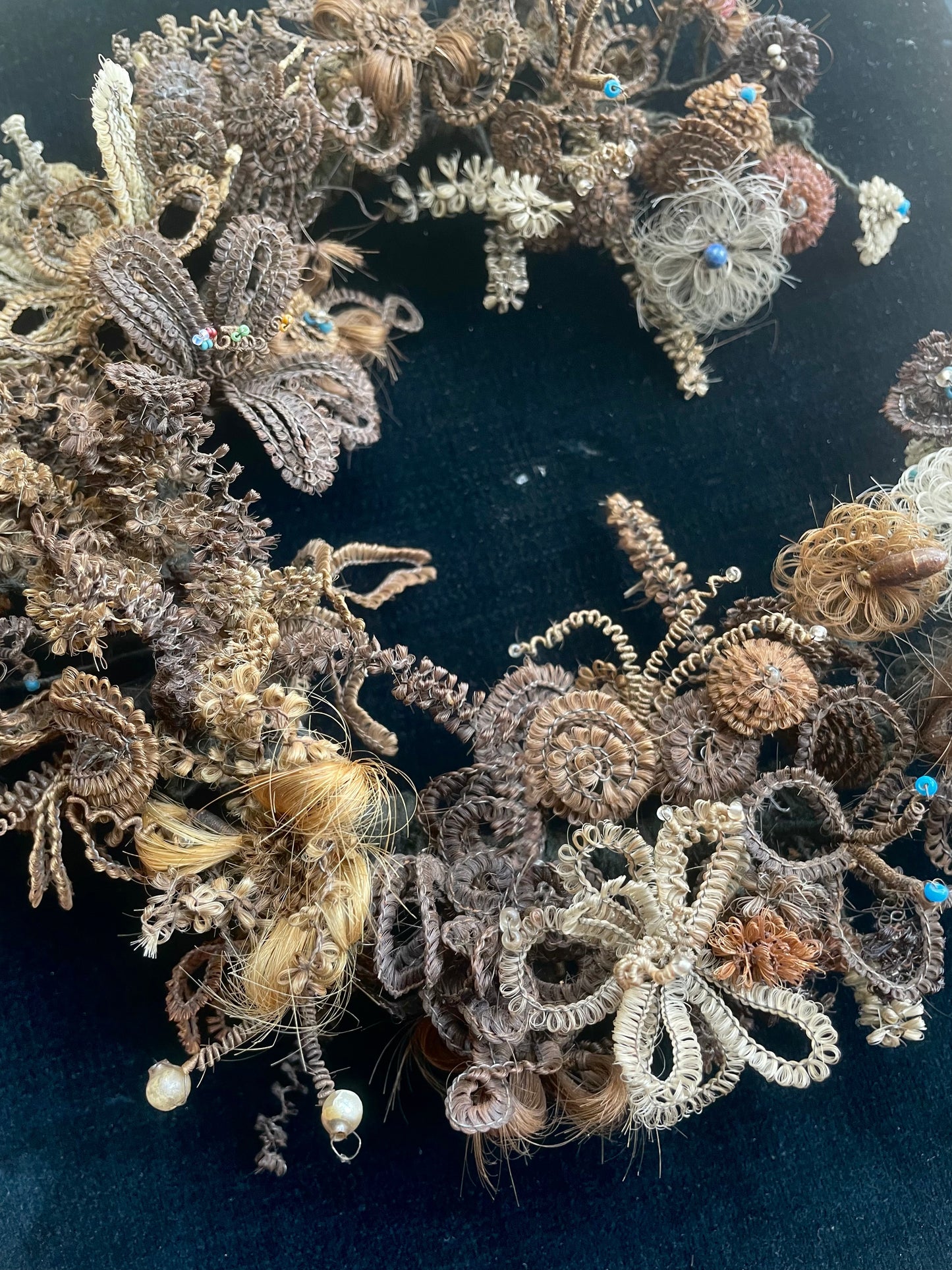 Victorian Hair Wreath in Wooden Shadow Box