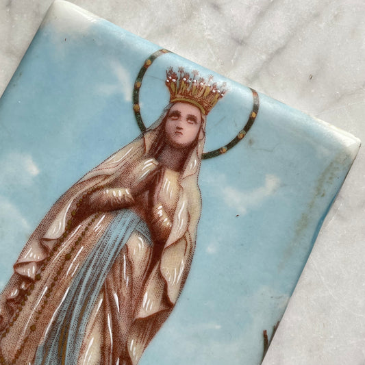 Antique Notre Dame de Lourdes Porcelain Plaque
