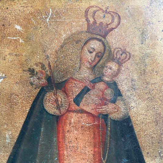 Our Lady of the Rosary | Antique Spanish Colonial Retablo