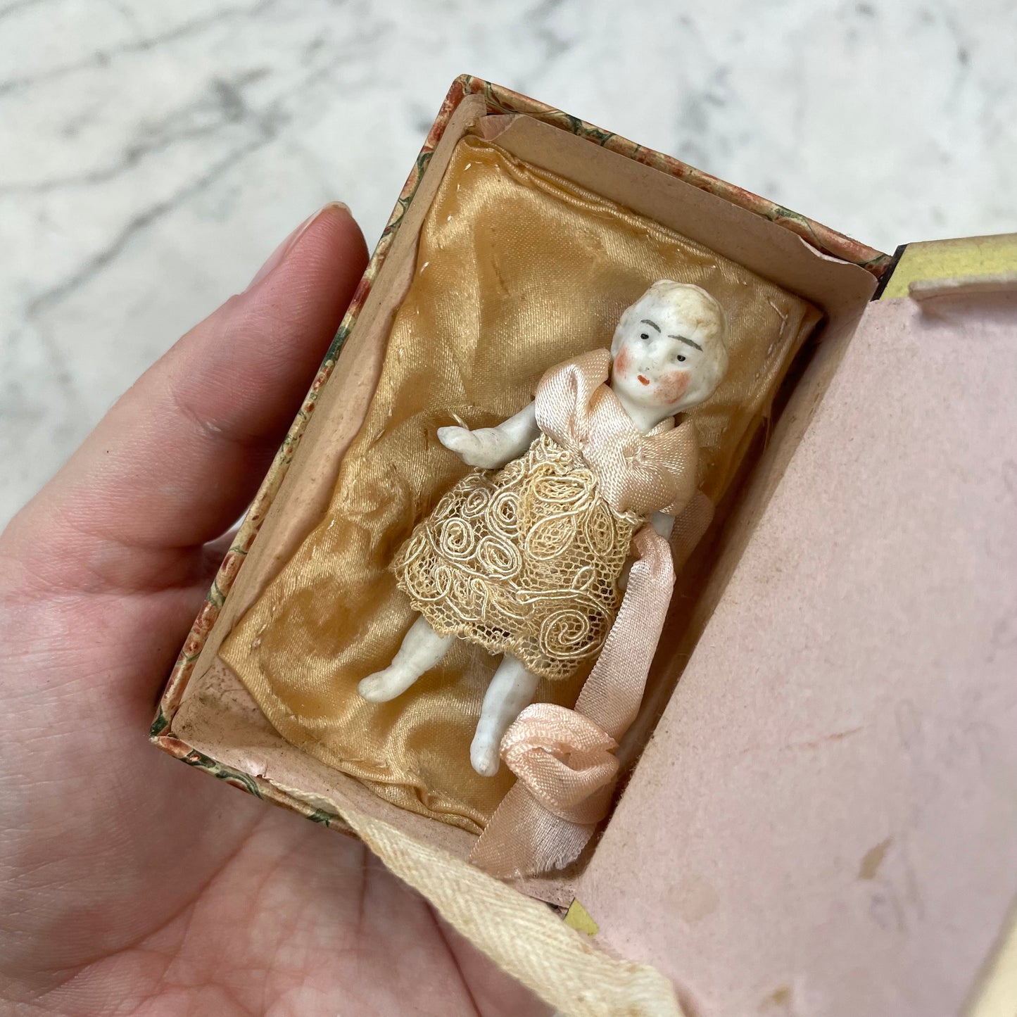 Victorian Book Shaped Glass Box with Frozen Charlotte Doll