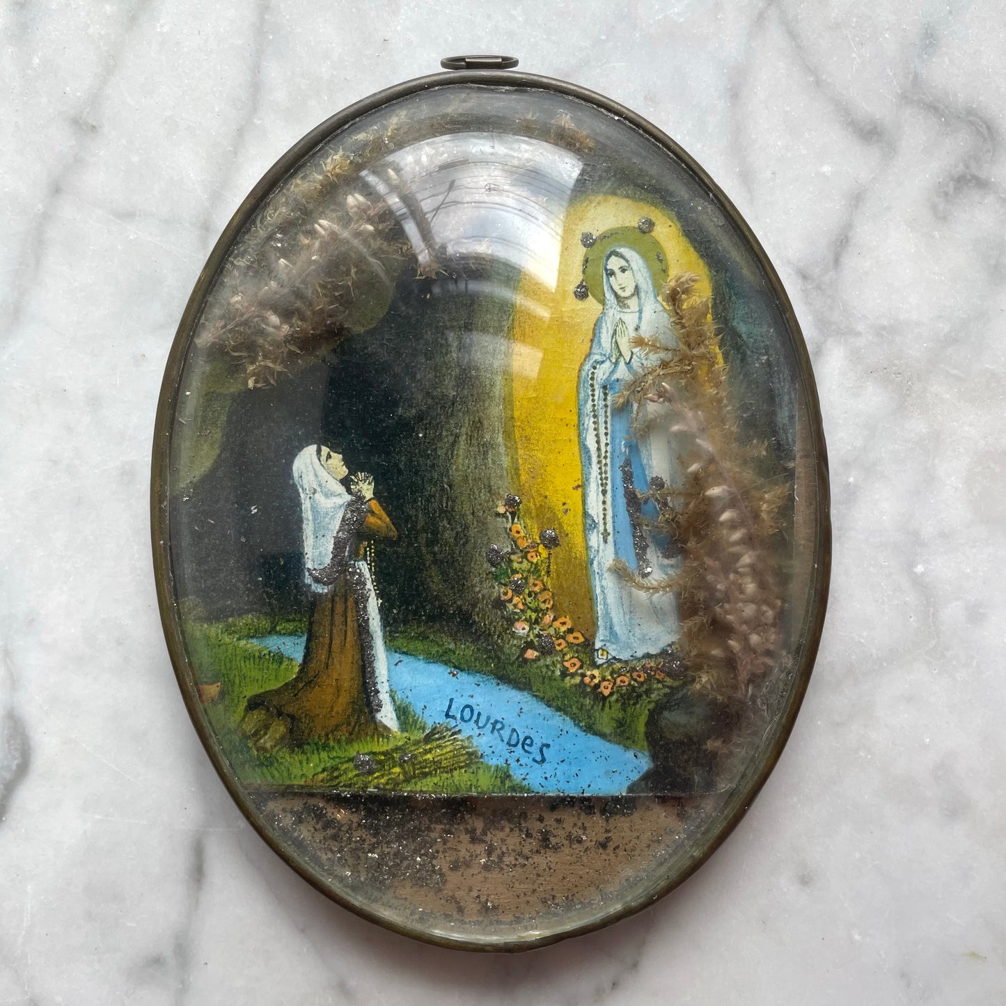Antique Lourdes Souvenir under Domed Glass